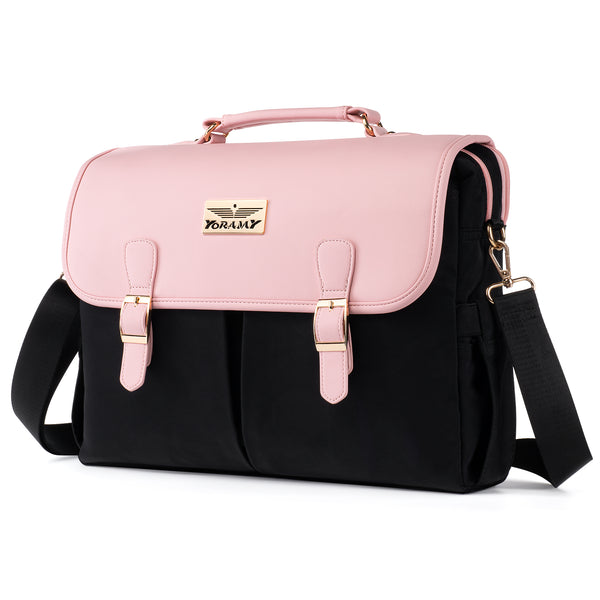 YORAMY Executive Laptop Tote for Women – 15.6" Black with Rose Gold Hardware - Yoramy