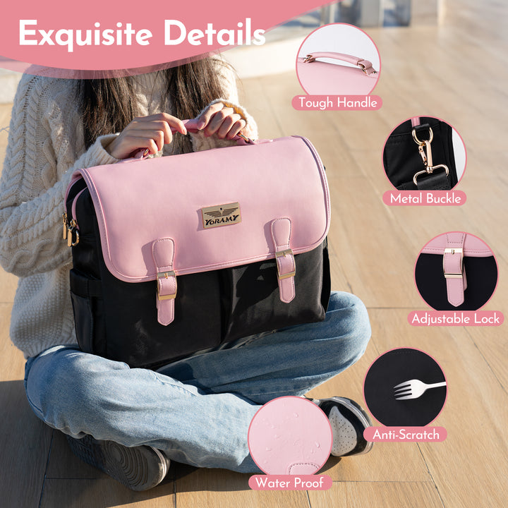 YORAMY Executive Laptop Tote for Women – 15.6" Black with Rose Gold Hardware - Yoramy