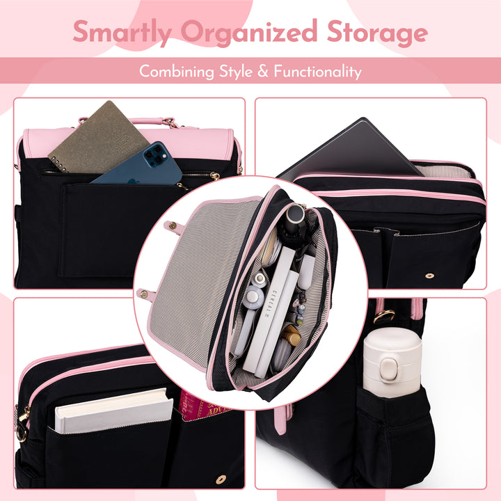 YORAMY Executive Laptop Tote for Women – 15.6" Black with Rose Gold Hardware - Yoramy