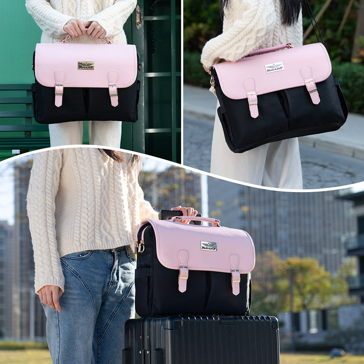 YORAMY Executive Laptop Tote for Women – 15.6" Black with Rose Gold Hardware - Yoramy