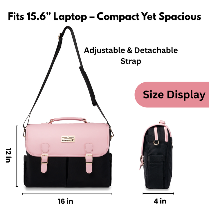YORAMY Executive Laptop Tote for Women – 15.6" Black with Rose Gold Hardware - Yoramy